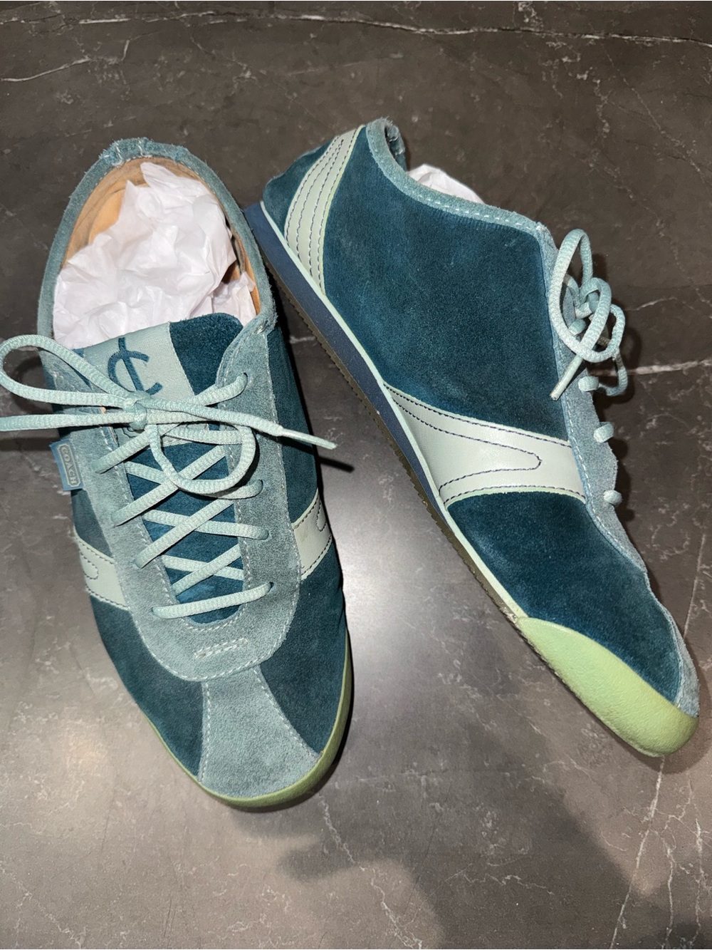 Coach Teal and Light Mint Suede Sneakers - Women
